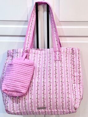 Madden Girl Pink Floral Quilted Tote with Matching Pouch